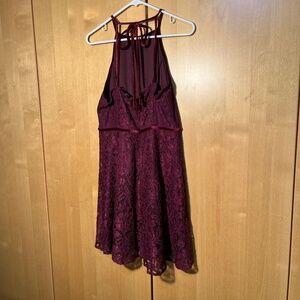 Burgundy Dress Fully Lined With Lace/Sheer Overlay Velvet Straps Size L